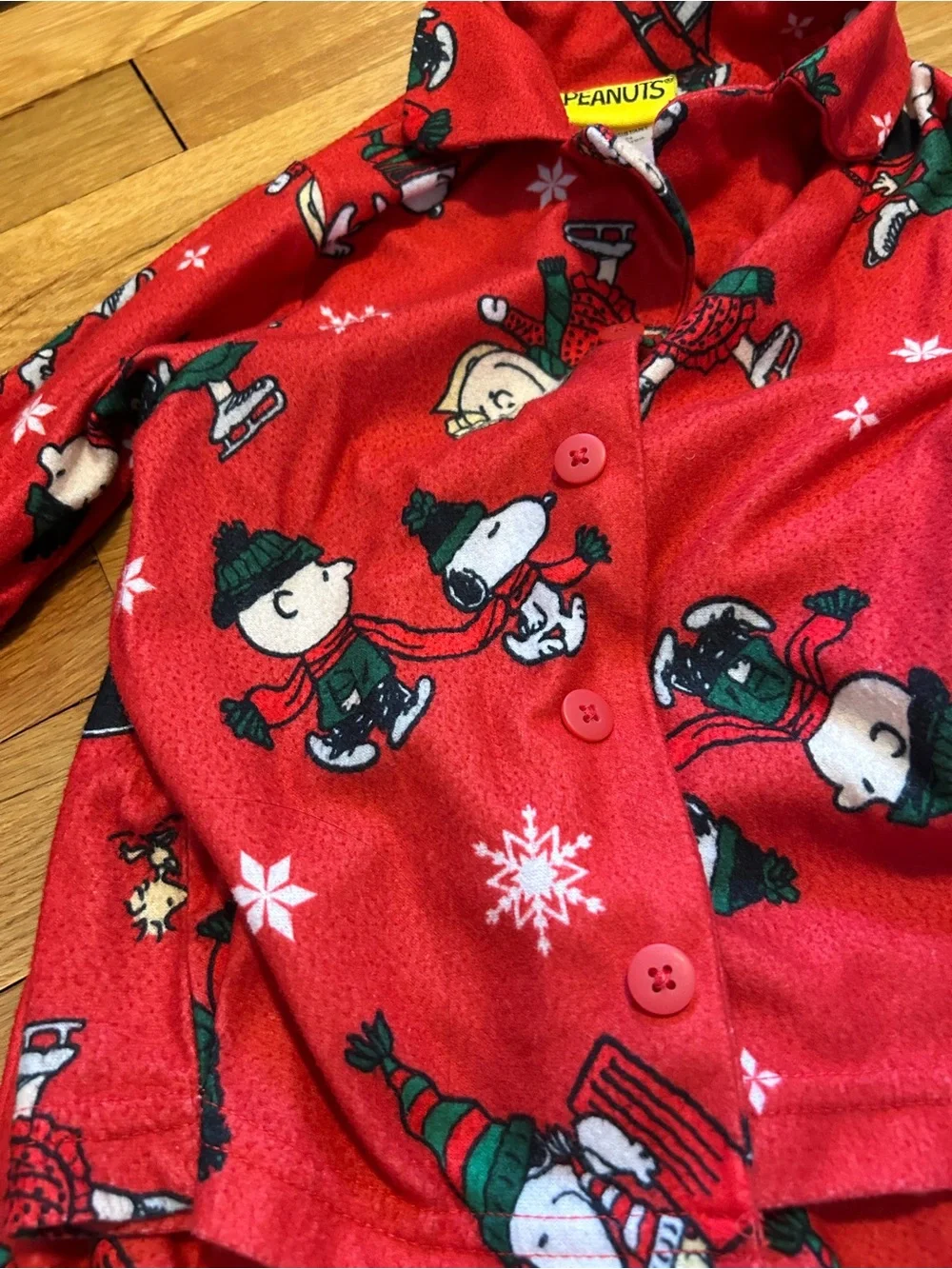 Peanuts Flannel Kids Red Holiday Pajama Set with Snoopy 2T